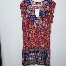 Fashion Floral Midi Dress - Red and Blue
