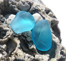 Sea Glass, Two Small Blue with a Dimond Pattern, Great for Artist