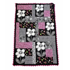 Handmade Double Sided Pink Black White Patchwork Crib Baby Quilt 39" x 58.25"