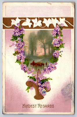 Vintage Postcard, Ivy, Embossed, Kindest Regards