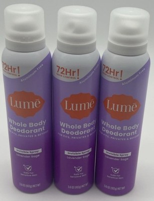 3x - Lume  Whole Body Invisible Spray Deodorant - Lavender Sage - 3.6oz - New