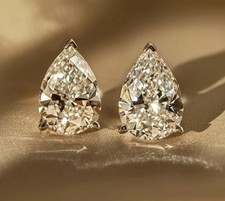 4.00 Ct Certified Pear Cut Natural White Diamond Studs VVS1 Great Shine & Luster