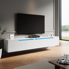 High Gloss Floating LED TV Stand Unit Storage Door Cabient White 100/200cm