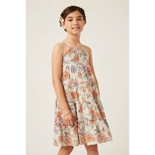 Hayden Los Angeles Girls Floral Halter Neck Tiered Midi Dress M Kids Cream Peach