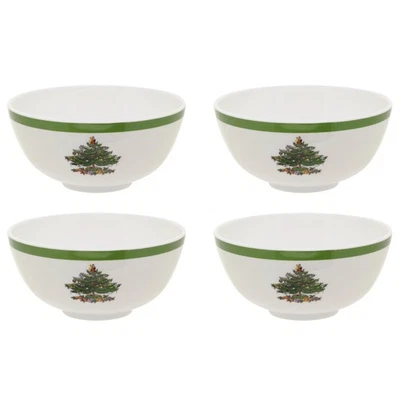 Spode Christmas Tree 6-Inch Melamine Bowls - Set of 4 Festive for Soup, Dessert