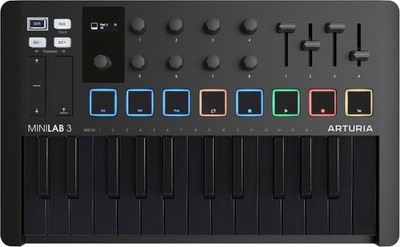 Arturia MiniLab 3 MIDI Controller, 25 Keys, 8 Pads, White