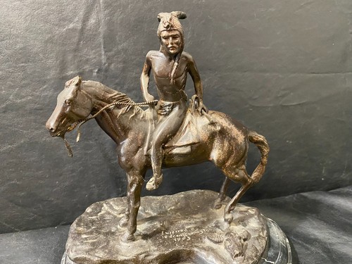 Bronze Statue Metal art figure Native American Indian on Horse 1905