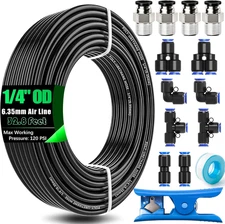 mxuteuk 1/4" Air Line Tubing Kit,1/4" Hose Kit,1/4 OD, Black 