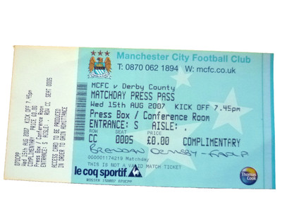 Manchester City gegen Derby County, Presseausweis zum Spieltag, 15. August 2007