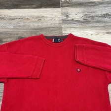 Vintage 90s Chaps RL Hand Framed Red Mens XL Cotton Herringbone Knit Sweater