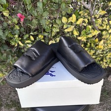 NEW 790 Burberry Knight Slab Slides Leather Sandals Black Sz 46 US 13