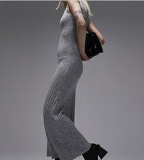 Topshop Ribbed Sweater Dress Sleeveless Gray Body-Con