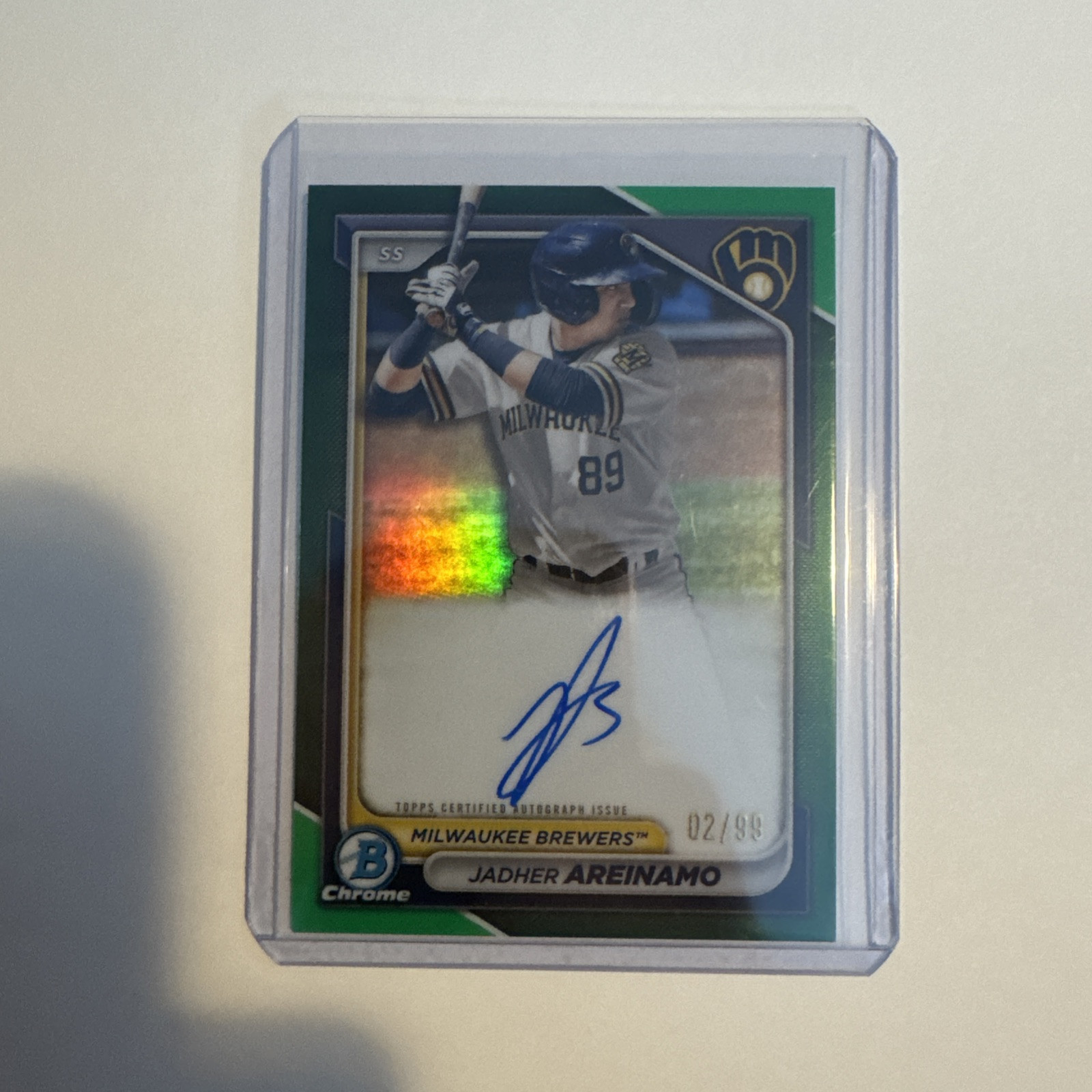 2024 Bowman Chrome Jadher Areinamo CPA-JA Green Refractor Auto /99 Parallel RC