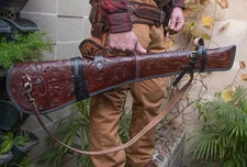33" Shoulder Strap Tooled Rifle Scabbard Shotgun Sleeve Leather Western Case