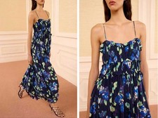 Women Ulla Johnson Silk Floral Backless Fit Slip Midi Dress