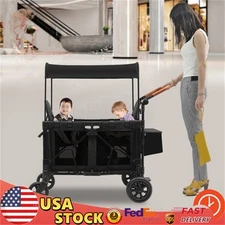 2-Seat Stroller Wagon with 5-Point Harnesses, Kids Wagon Stroller with Sunshade