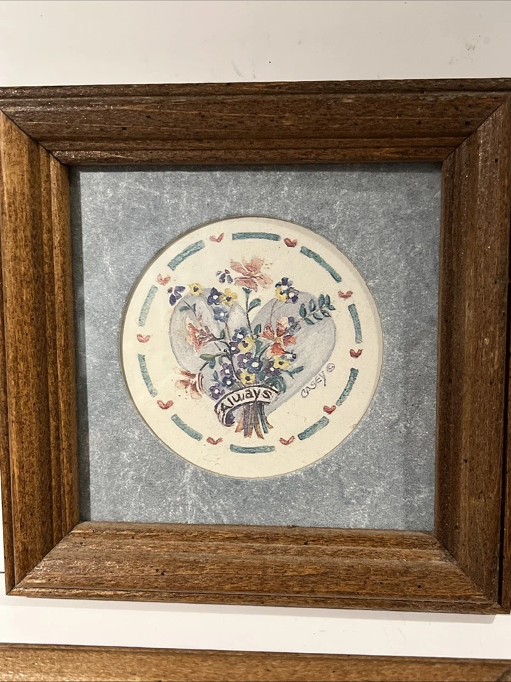 VTG Country Style Floral Prints Set Of 4, 5.25” Square, Wall Mount, Wood Framed - Image 4 of 4