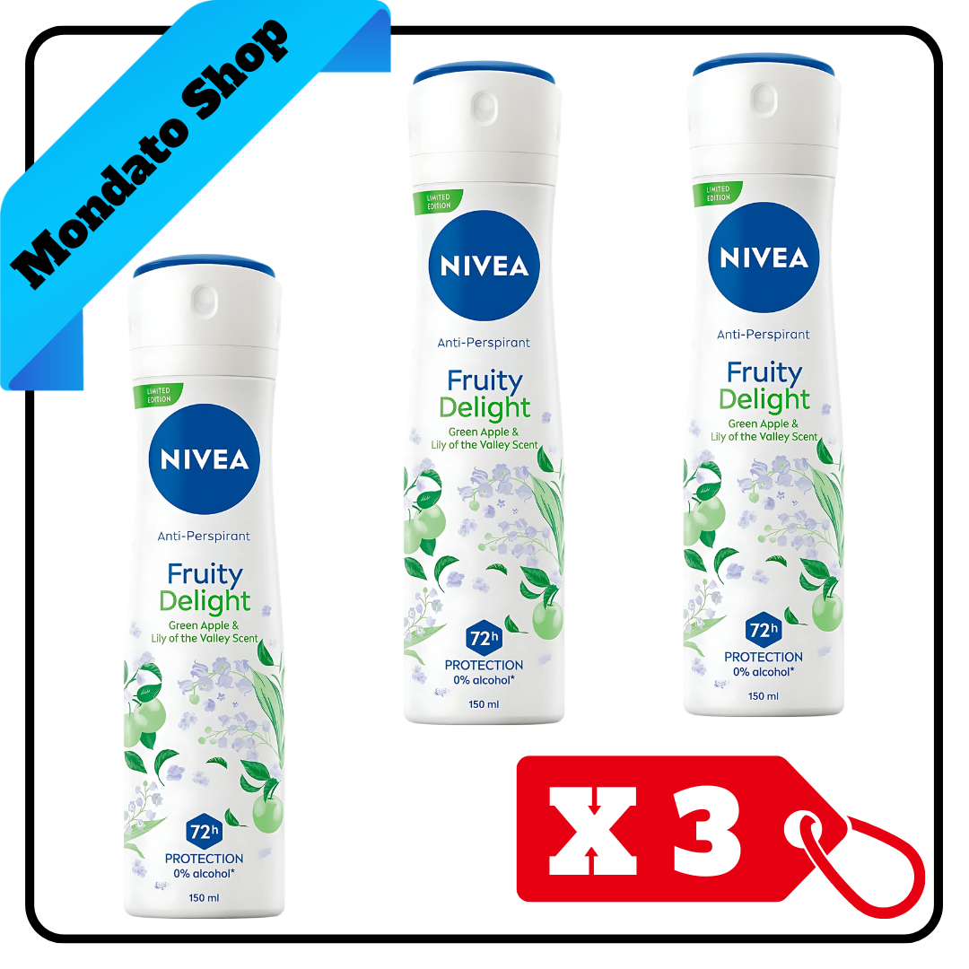 DEODORANTE NIVEA 150ml FRUITY DELIGHT GREEN APPLE & LILY OF THE VALLEY 0%  (X3)