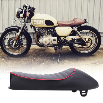 Refit For Suzuki TU 250 250X Cafe Racer Retro Hump Saddle Seat Black PU Red-Line