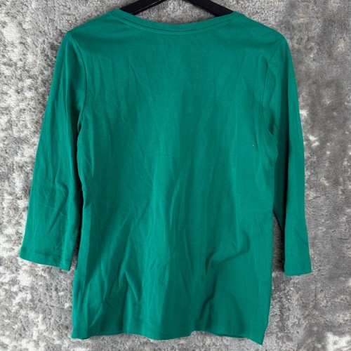 St Johns Bay Womens Size M Casual V Neck 3/4 Sleeve Top Green Pullover Cotton - Picture 4 of 7