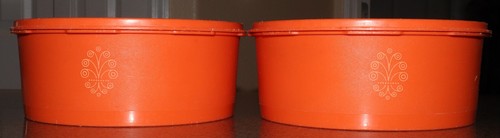 Menge 2 Vintage Orange Tupperware 8" Rund #1204-6 - Bild 1 von 15