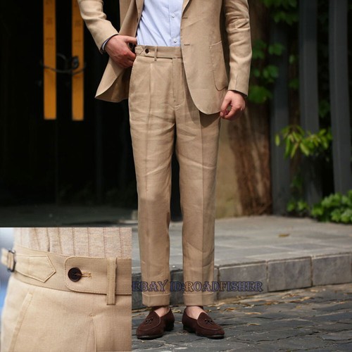 Summer Men's Naples Pants Linen Trousers Casual Suit Pants High Waist Pants  New | eBay