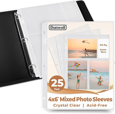 Dunwell Photo Album Refill Pages - 4X6 Mixed Format, 25 Pack for 150 Photos, 3