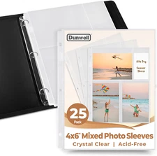 Dunwell Photo Album Refill Pages - (4X6 Mixed Format, 25 Pack) for 150 Photos, 3