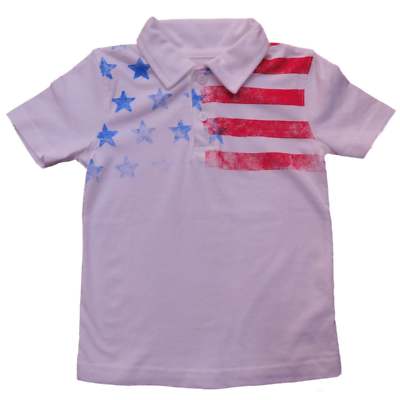 Jumping Beans Toddler Boys White Patriotic USA US Flag Polo T-Shirt 3T