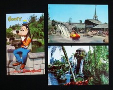 3 Vintage Disneyland Postcards 1960s Goofy Bobsled Pirates Cove