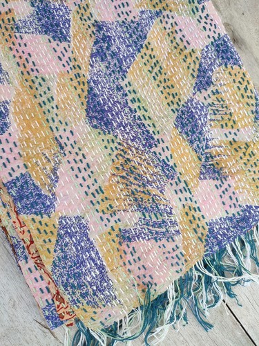 Pure Soft Silk Stole Scarfs Wraps Kantha Handmade Reversible m06 - Picture 3 of 7