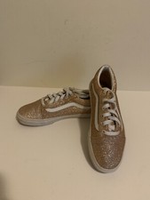 Vans Girls Junior Size 7 Old Skool Lurex Glitter Pink True White Striped Shoes