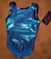 BP Designs Gymnastic Turquoise Foil Tank Leotard Multi Color Trim Youth X-Sm
