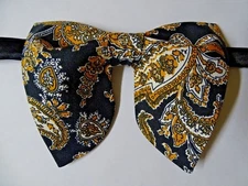 Handmade Oversized Bow tie Vintage style 70`s Paisley Black/Brown Wedding Gift
