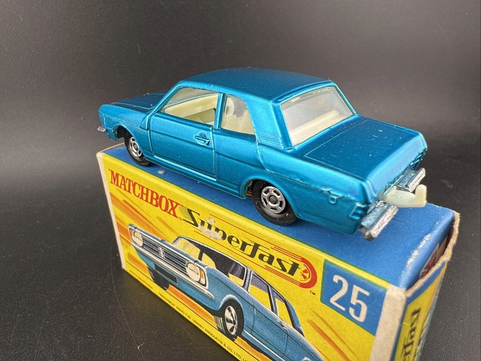 Vintage Lesney Matchbox Superfast #25 BLUE FORD CORTINA GT Original Box COMPLETE - Image 3 of 4