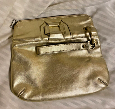 Jimmy Choo Chic Metallic Gold Foldover Flap Clutch Bag Buckle