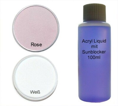 2x 20g Acryl Pulver Weiß / Rose + 100ml Liquid French Acryl Set Acryl Puder