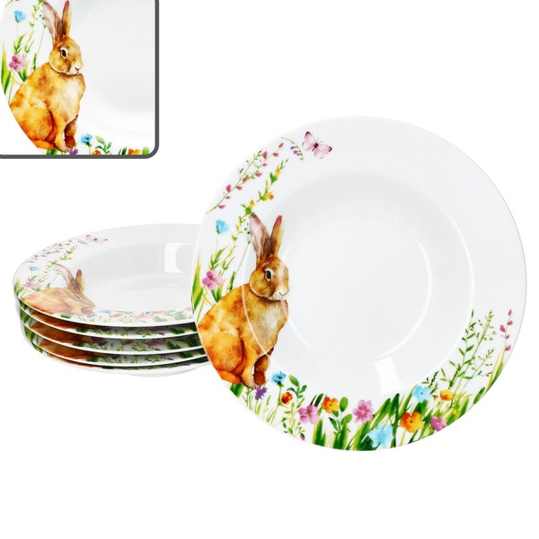 6X Osterfreude Suppenteller 150Ml Porzellan 6 Pers. Tiefe Teller Pasta Hase Bunt-image