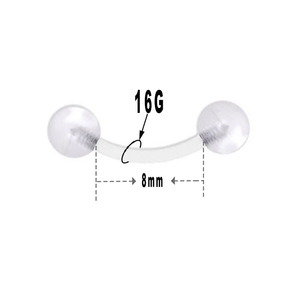 Paquete de 4 retenedores piercing barra curva 16G transparente bioflex cartílago torre ceja Foto 2 de 4
