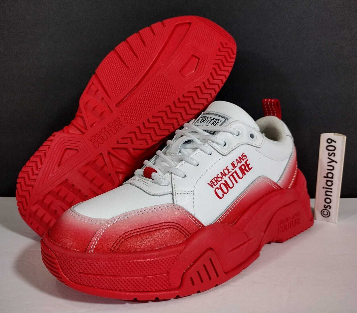Versace Jeans Couture Chunky Lace-Up Sneakers, White/Red Versace Jeans Couture Chunky Lace-Up Sneakers, White/Red