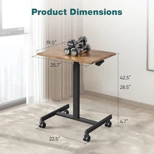 Mobile Small Standing Portable Rolling Laptop Sit Stand Desk with Lockable Wheel