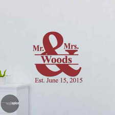 Personalized Mr and Mrs Vinyl Wall Decal Sticker Wedding Last Name Just Married