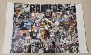 Vintage OAKLAND RAIDERS Football Legends Print Collage AUTOGRAPHED Stabler NFL 