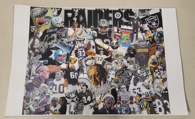 Vintage OAKLAND RAIDERS Football Legends Print Collage AUTOGRAPHED Stabler NFL 