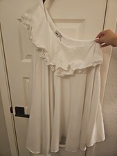 Asos Maxi White Dress One Shoulder Strap Ruffle Size 6
