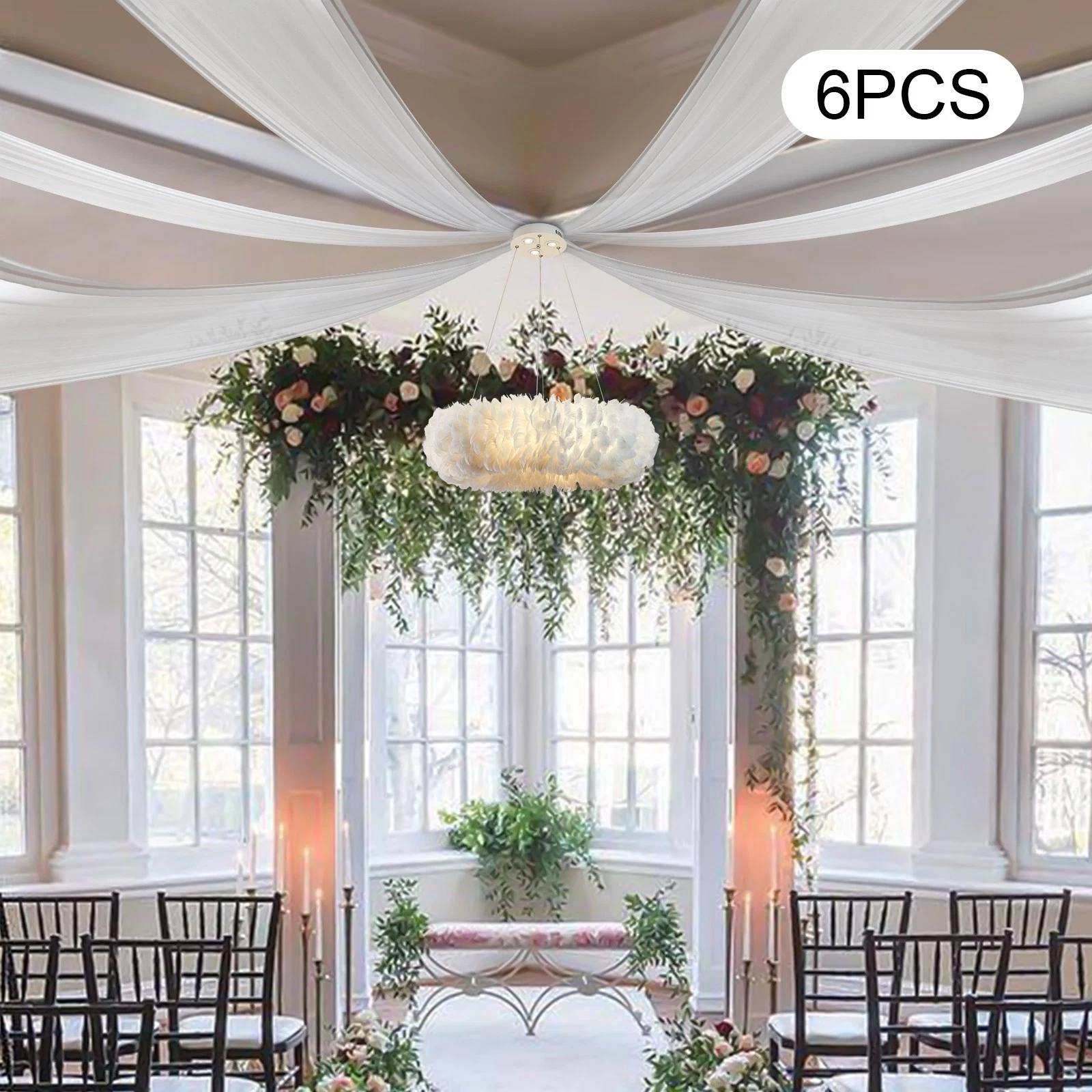 6pcs Weddings Ceiling Drapes Curtains Sheer Voile Backdrop Draping Decor White