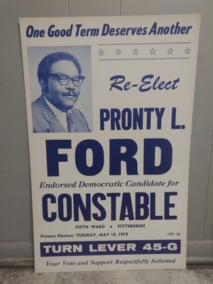 Vintage Campaign Poster Pittsburgh 60's Letterpress - Pronty L. Ford Constable