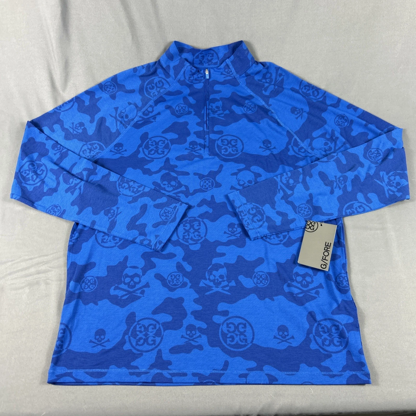 G/Fore G4 Golf Pullover Skulls & Tees Print 1/4 Zip Large Blue NWT MSRP $155