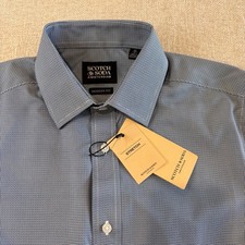 Scotch  Soda NWT Men's Stretch Modern Fit Button Up Dress Shirt Blue Size 16