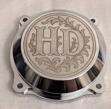 Custom Engraved chrome H D pattern carb top cover fits cv40 carb Harley Davidson